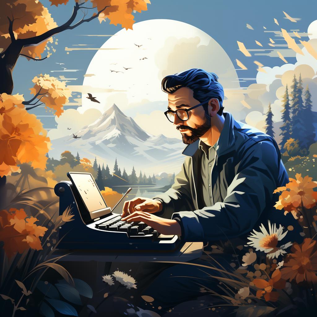 A writer typing a story on their computer.